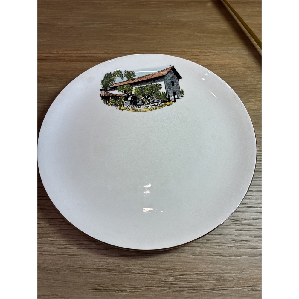 VTG Mission San Miguel CA Decorative Plate Gold Trim Kent Bone China Crazing